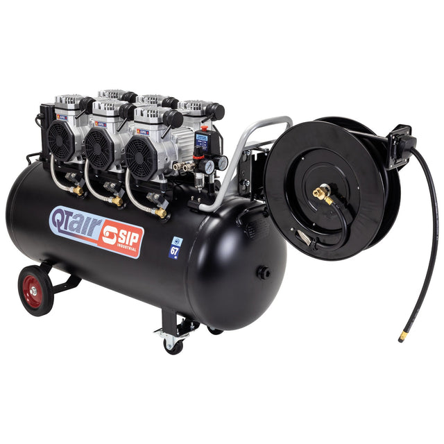 SIP QT AIR DD 4.5hp 200ltr Ultra Low Noise Compressor & Hose Reel Package - SIP-05498AHR15 - SIP Tools UK - Trade Counter Direct
