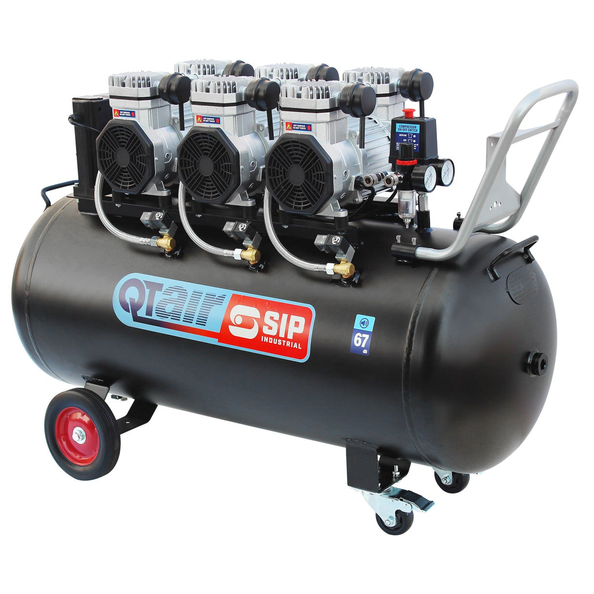 SIP QT AIR DD 4.5hp 200ltr Ultra Low Noise Compressor & Hose Reel Package - SIP-05498AHR15 - SIP Tools UK - Trade Counter Direct