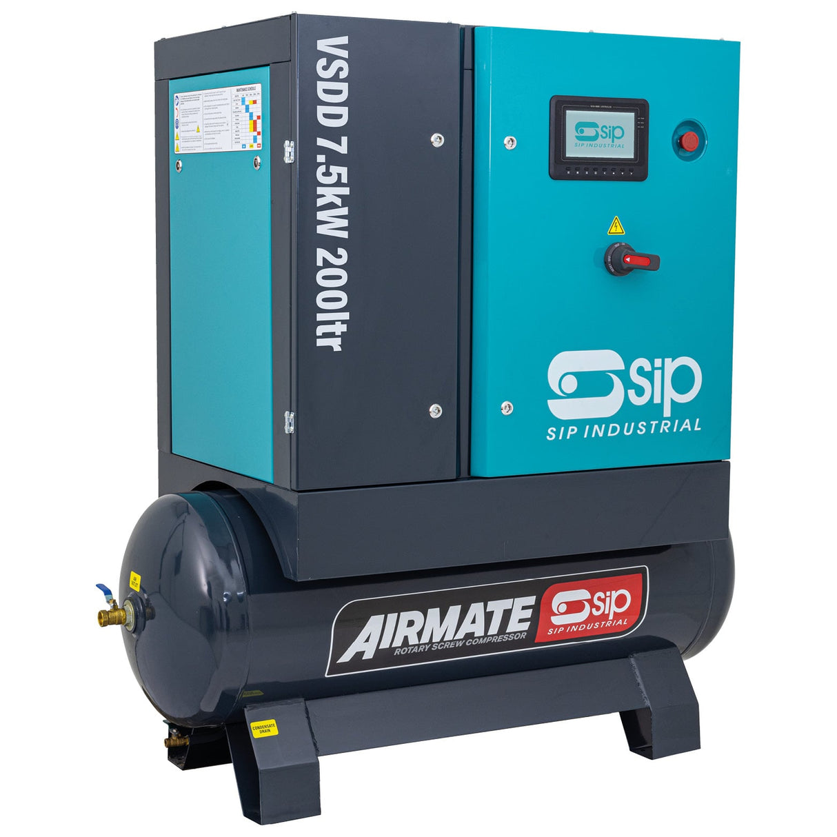 SIP VSDD 7.5kW 10bar 200ltr 400v Rotary Screw Compressor - SIP-08261 - SIP Tools UK - Trade Counter Direct