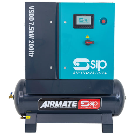 SIP VSDD 7.5kW 8bar 200ltr 400v Rotary Screw Compressor - SIP-08259 - SIP Tools UK - Trade Counter Direct