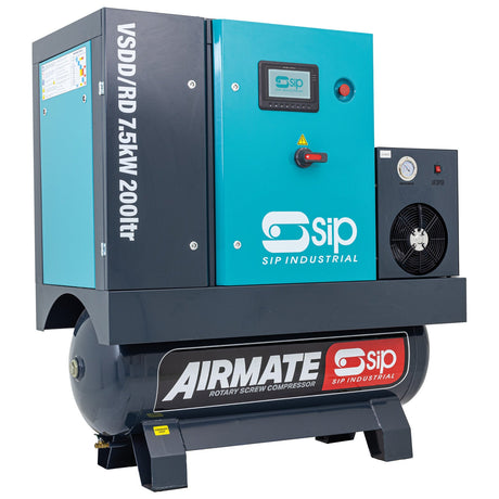 SIP VSDD/RDF 7.5kW 10bar 200ltr 400v Rotary Screw Compressor with Dryer & Filter - SIP-08280 - SIP Tools UK - Trade Counter Direct