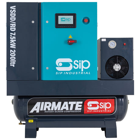 SIP VSDD/RDF 7.5kW 8bar 200ltr 400v Rotary Screw Compressor with Dryer & Filter - SIP-08269 - SIP Tools UK - Trade Counter Direct