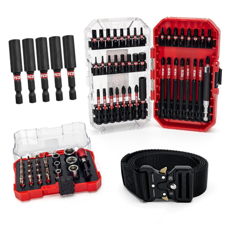TCD Bulk Pack 2 - 41 Piece Bit Set, Work Belt, Hex 60mm (5 Pack) and 28 Piece Bit Socket Set - TCDBULK2 - tcd - Trade Counter Direct
