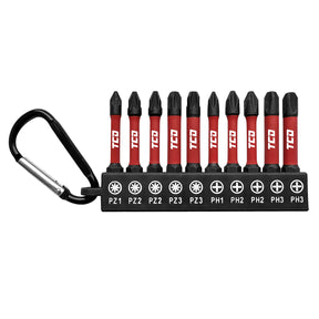 TCD Impact Driver/Screwdriver Carabiner Bit Set - 10 Piece - 57mm Bits - TCD0003 - tcd - Trade Counter Direct