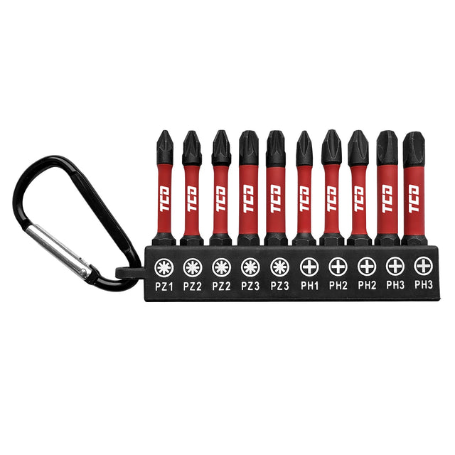 TCD Impact Driver/Screwdriver Carabiner Bit Set - 10 Piece - 57mm Bits - TCD0003 - tcd - Trade Counter Direct