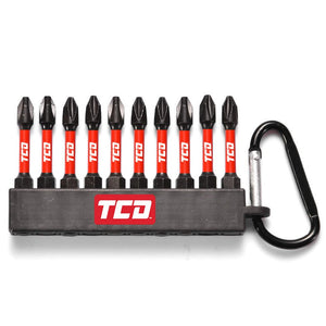TCD Impact Driver/Screwdriver Carabiner Bit Set - 10 Piece  - 57mm Bits