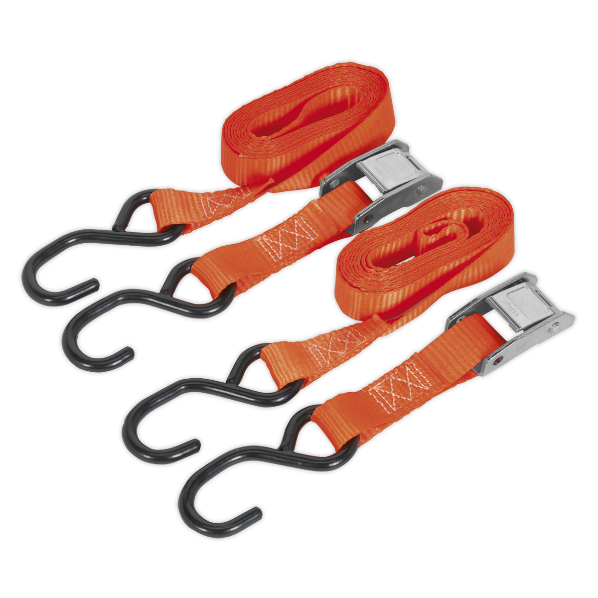 Sealey TD05025CS Cam Buckle Tie Down 25mm x 2.5m Polyester Webbing with S-Hooks 500kg Breaking Strength