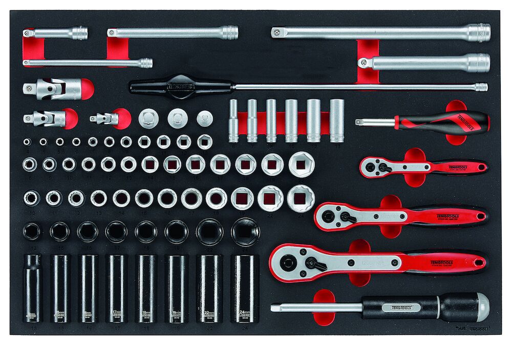 Teng 1/4", 3/8" & 1/2" Socket Set FOAM4X4 76 Pieces - TTESK77 - TENGTTESK77 - Teng Tools - Trade Counter Direct