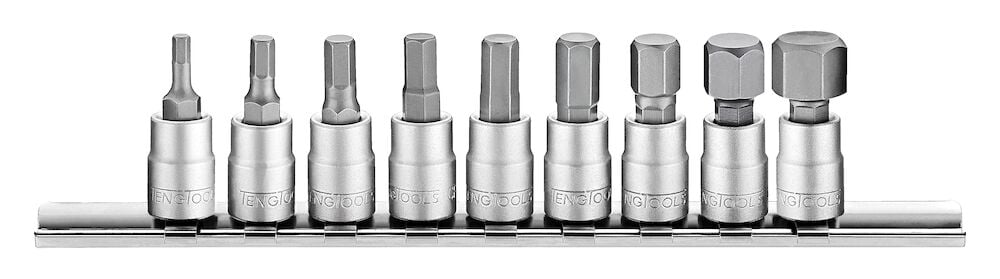 Teng 1/4" drive hex bit socket clip rail metric 9 - piece set - M1409HN - TENGM1409HN - Teng Tools - Trade Counter Direct