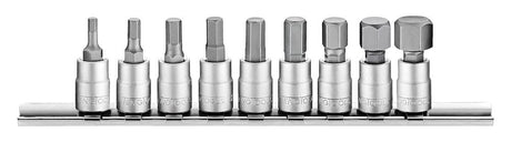 Teng 1/4" drive hex bit socket clip rail metric 9 - piece set - M1409HN - TENGM1409HN - Teng Tools - Trade Counter Direct