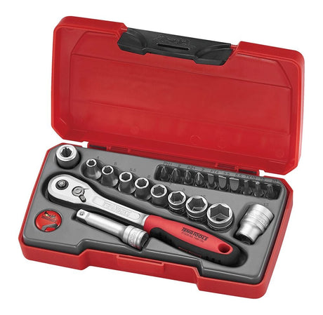 Teng 1/4" Socket Set 6 pt 22 Pieces - T1422 - TENGT1422 - Teng Tools - Trade Counter Direct