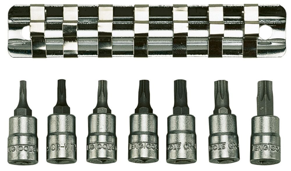 Teng 1/4" TX Bit Socket Clip Rail Set 8 Pieces - M1408TX - TENGM1408TX - Teng Tools - Trade Counter Direct