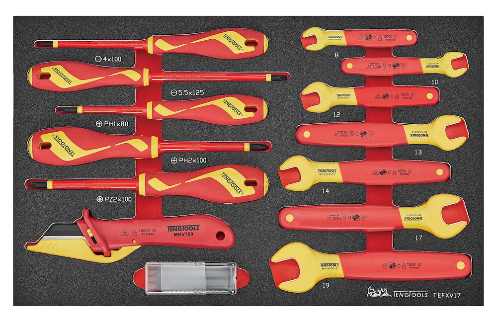 Teng Insulated Spanner & Screwdriver Set FOAM3 17 Pieces - TEFXV17 - TENGTEFXV17 - Teng Tools - Trade Counter Direct
