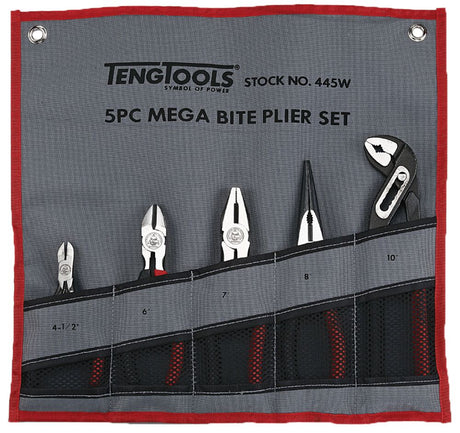 Teng Plier Set Tool Roll 5 Pieces - 445W - TENG445W - Teng Tools - Trade Counter Direct