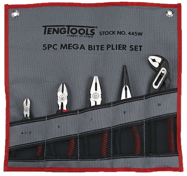 Teng Plier Set Tool Roll 5 Pieces - 445W - TENG445W - Teng Tools - Trade Counter Direct