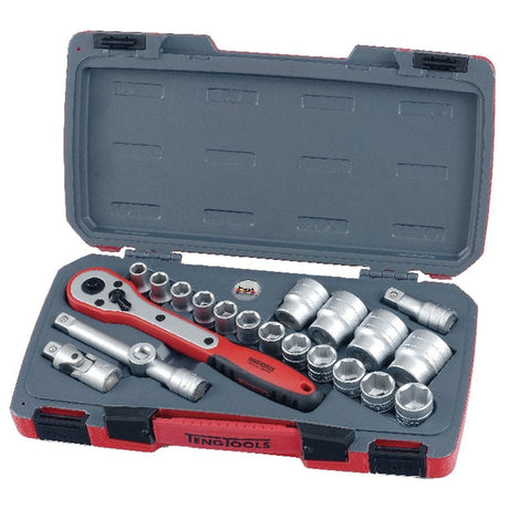 Teng Tools T1221 - 6 21 Pieces 6 point 1/2" Drive MM Socket Set - TENGT1221-6 - Teng Tools - Trade Counter Direct