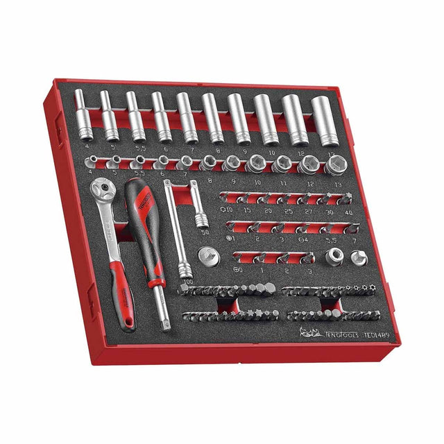 Teng Tools TED1489 1/4" Drive Eva 6 - Point FOAM2 Socket Set (89 Pieces) - TENGTED1489 - Teng Tools - Trade Counter Direct