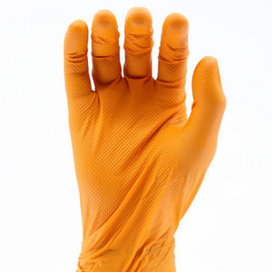 Tough Glove Gator Gripz Diamond Texture Extra Thick Orange Nitrile Gloves - Box of 50 Gloves