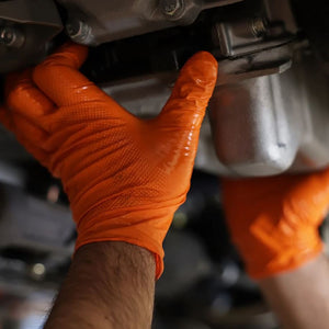 Tough Glove Gator Gripz Diamond Texture Extra Thick Orange Nitrile Gloves - Box of 50 Gloves