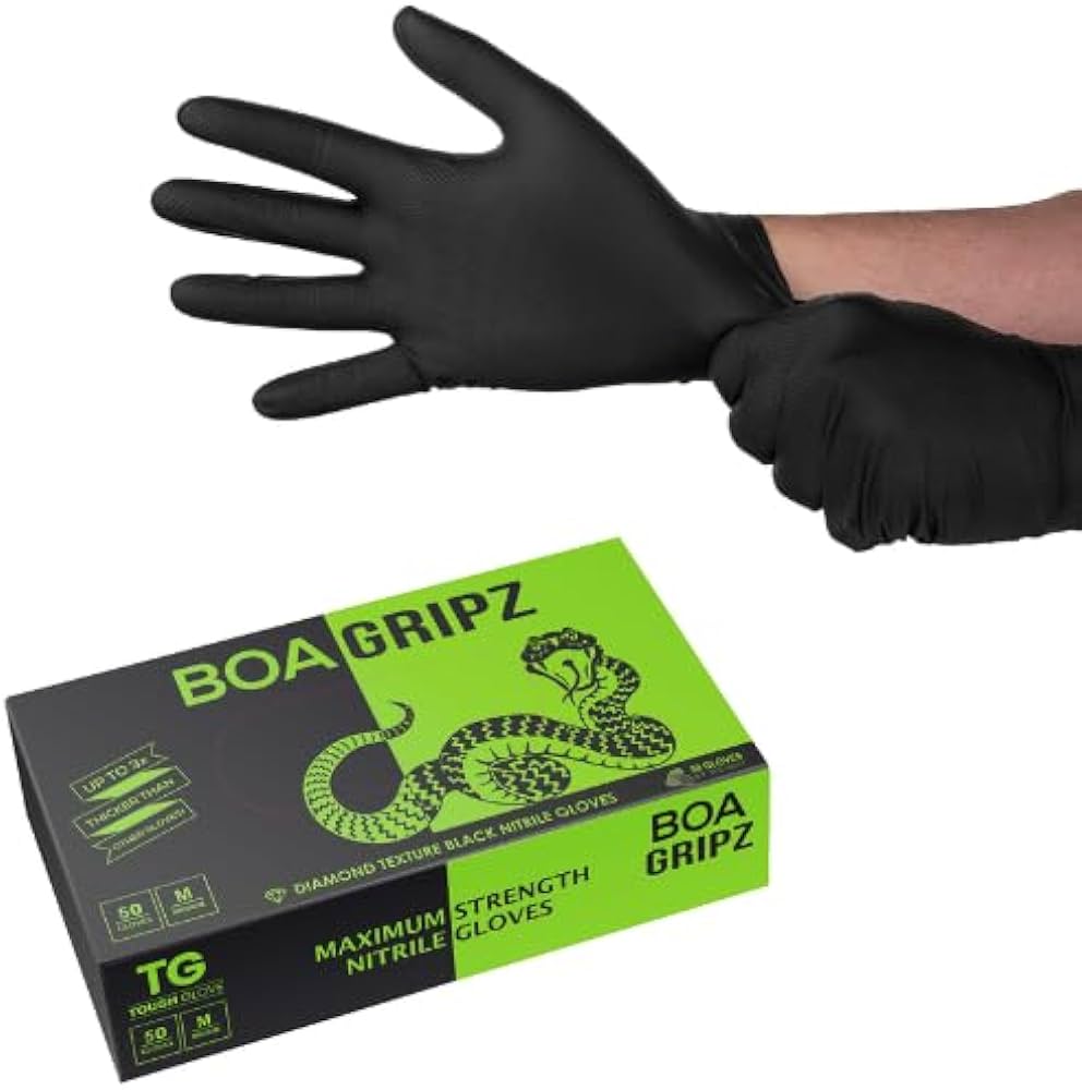 Tough Glove Boa Gripz Black Diamond Grip Nitrile Gloves - Box of 50 - TG-BG-M - Tough Glove - Trade Counter Direct