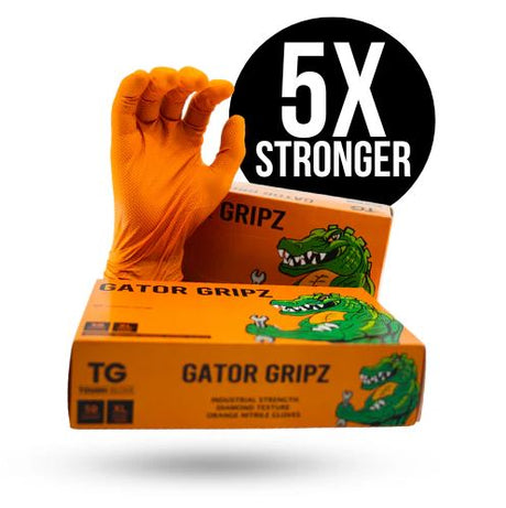 Tough Glove Gator Gripz Diamond Texture Extra Thick Orange Nitrile Gloves - Box of 50 Gloves - TG-GGO-M - Select Products - SPI - Trade Counter Direct