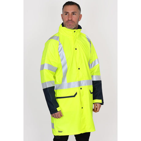 Bisley Workwear Taped Two Tone Hi Vis Waterproof Rain Coat Orange/Yellow
