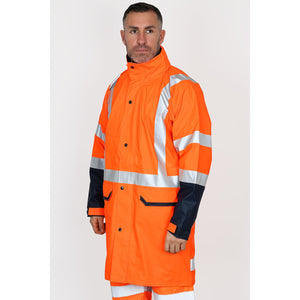 Bisley Workwear Taped Two Tone Hi Vis Waterproof Rain Coat Orange/Yellow