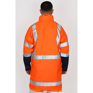 Bisley Workwear Taped Two Tone Hi Vis Waterproof Rain Coat Orange/Yellow