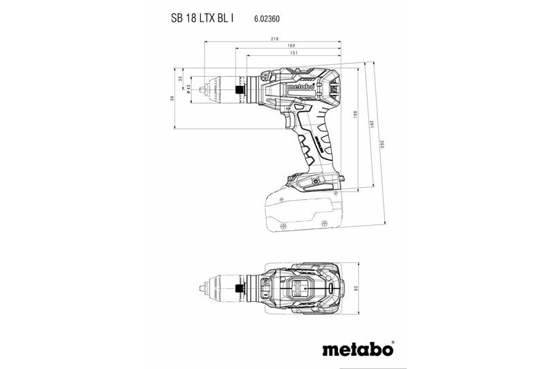 Metabo SB 18 LTX BL I (602360590) 18V Brushless Cordless Combi Drill Kit (2 x 5.2Ah Batteries) product image 7