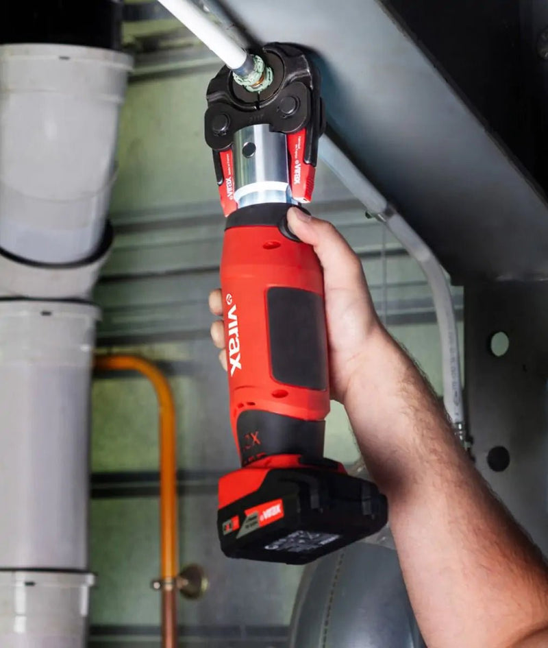 Virax L2X 20kN Cordless Inline Press Machine with Mother Jaw, M15 - 22 - 28 Inserts & 2 Batteries UK - VIR990968 - Virax - Trade Counter Direct