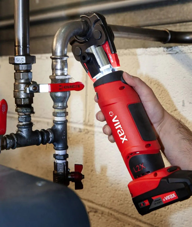 Virax L2X 20kN Cordless Inline Press Machine with Mother Jaw, M15 - 22 - 28 Inserts & 2 Batteries UK - VIR990968 - Virax - Trade Counter Direct