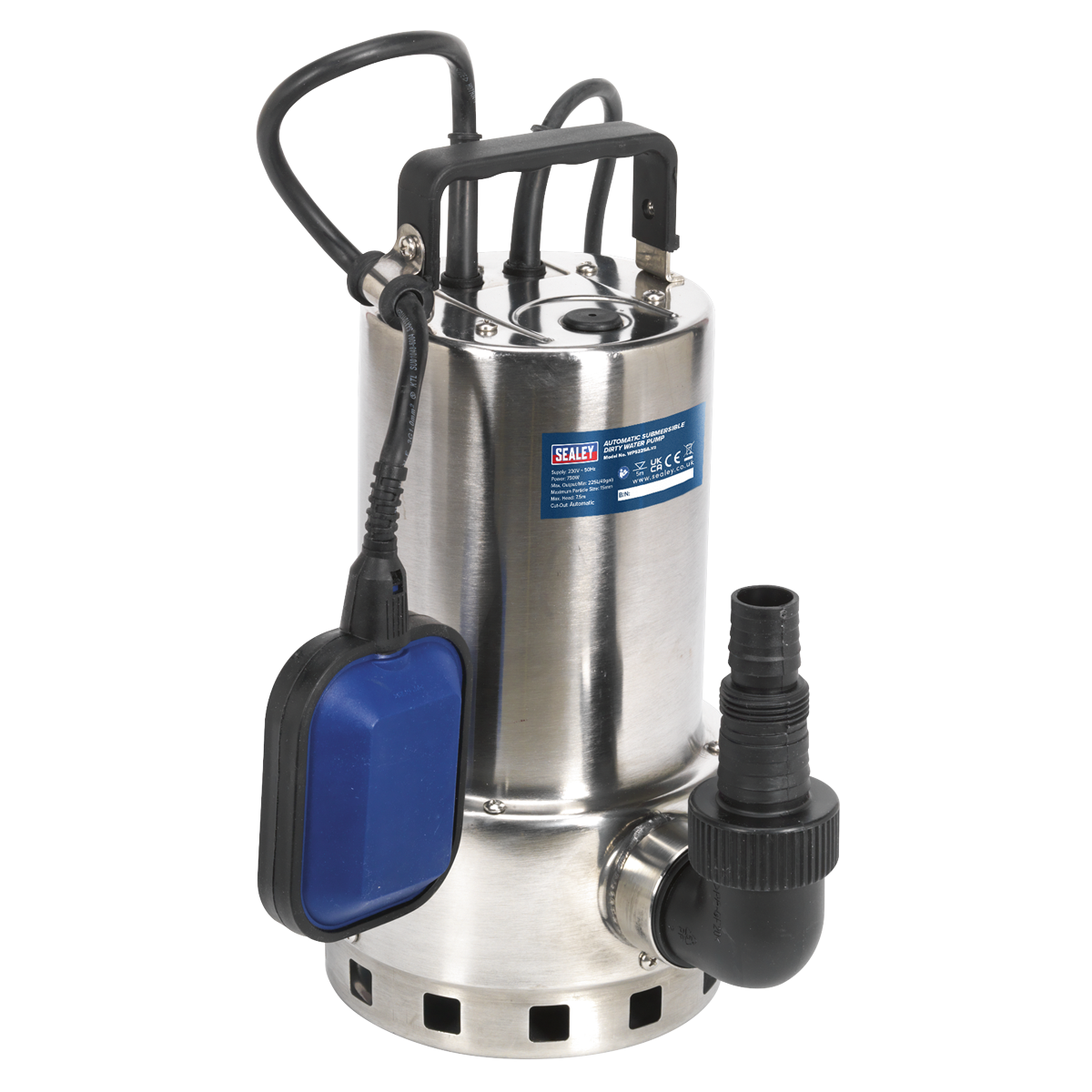 Sealey WPS225A Submersible Stainless Water Pump Automatic Dirty Water 225L/min 230V