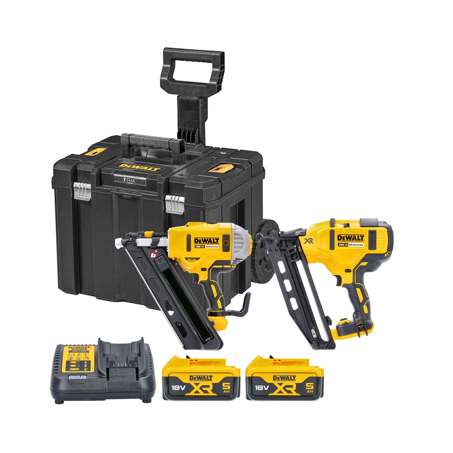 DeWalt DCK264P2 18V XR Cordless Brushless Twin Pack Nailers with Mobile Storage Trolley